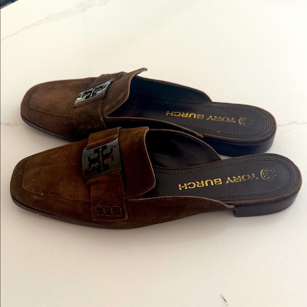 Tory Burch Women’s Dark Brown Suede Slip-Ons